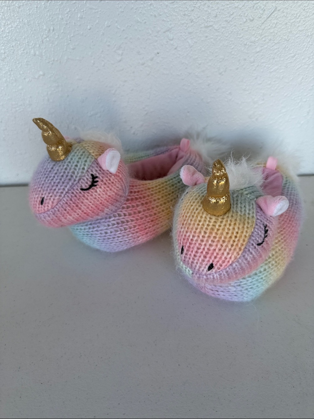 wonder nation Pastel Rainbow Unicorn Kids Slippers with Gold Horns